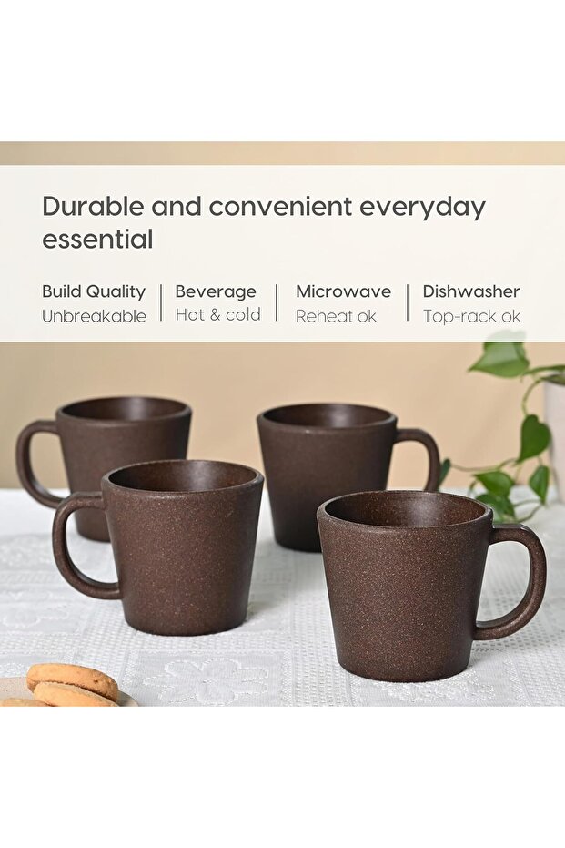 Earth Friendly Majestic Cup | Made with Rice Husk | Microwave Safe | 375 ml | Set of 4