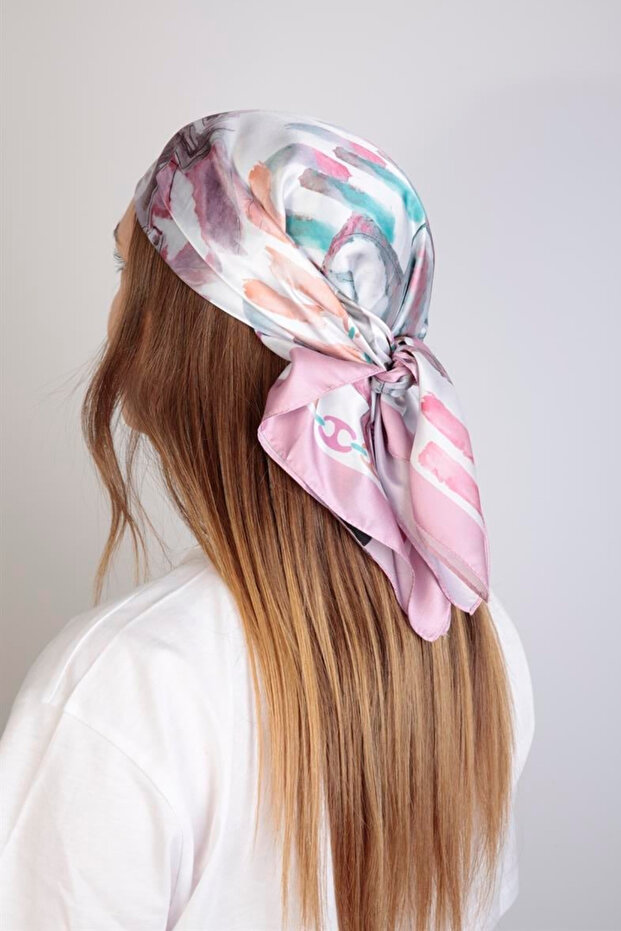 Women's Turquoise Silky Rayon Scarf with Horse Figure 70X70 cm Square