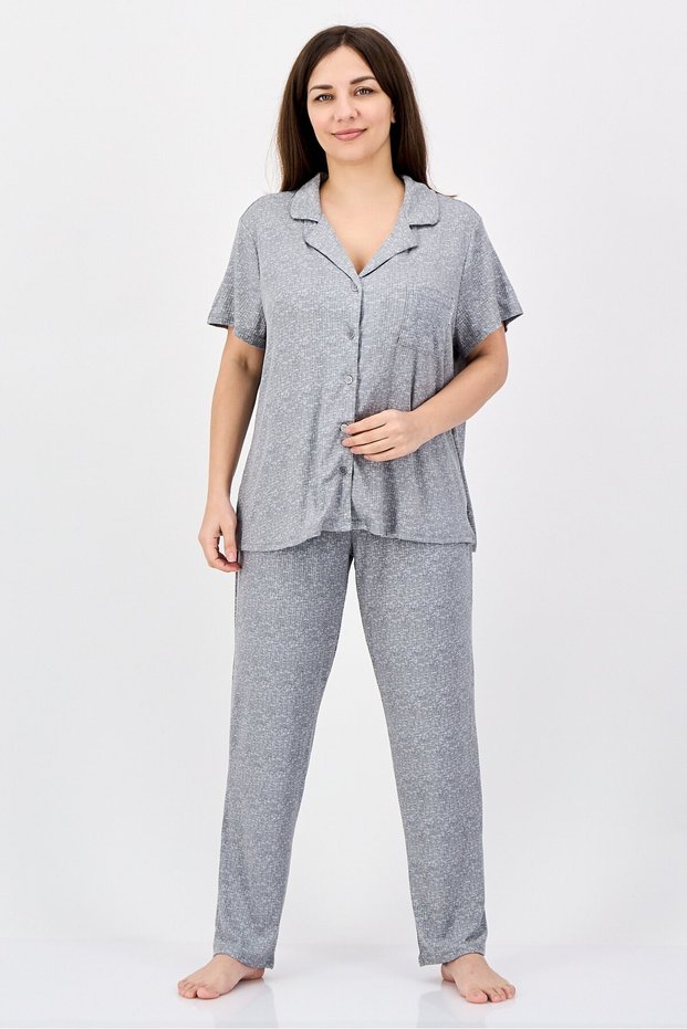 Women 2 Pieces Heather Top And Bottom Sleepwear Set, Grey