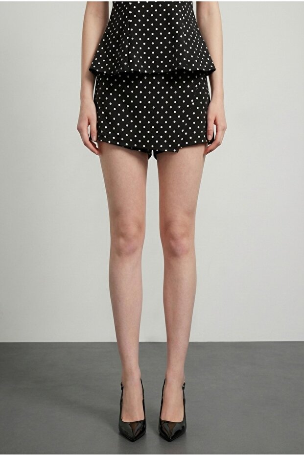 Kadın Puantiyeli Mini Şort Etek - 2