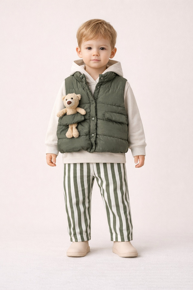 Baby Boy 3-Piece Set 9-24 Months Inflatable Vest 100% Cotton Sweatshirt Gabardine Pants