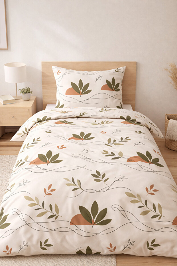 Modern Botanical Single Duvet Cover Set 150X220 cm – Natural Minimal Pattern