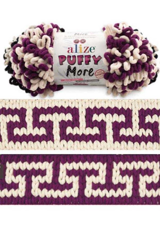 Puffy More Hand Knitting Yarn, 1 Piece, Blanket, Hat, Scarf, Vest Baby Products -6537- Purple Cream
