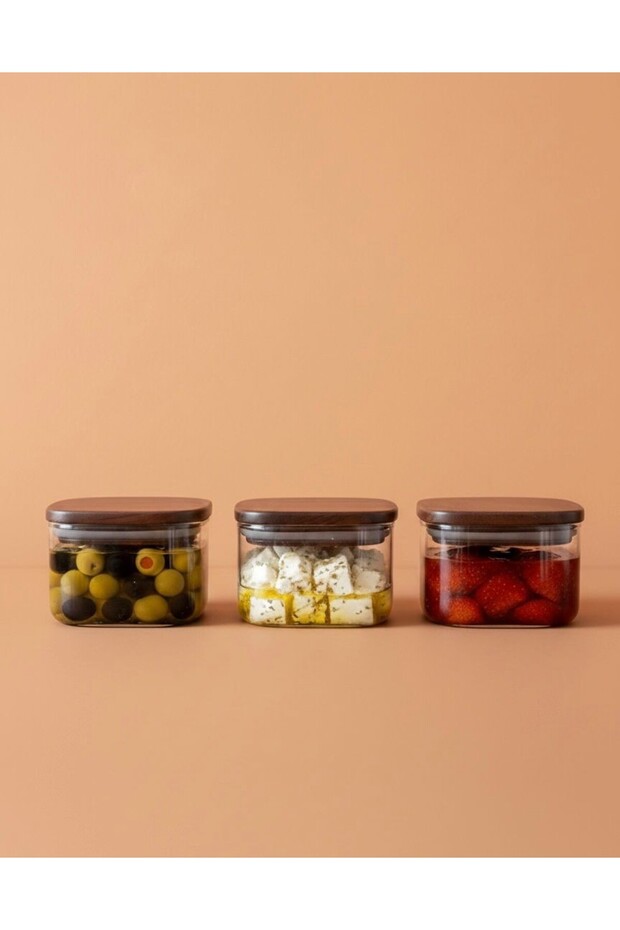 Clara 3-Piece Metal Vacuum Lid Glass Square Storage Container 8 cm
