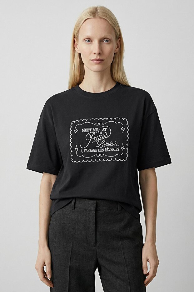 Tricou negru brodat 7849 - 1