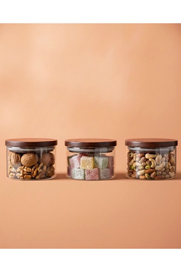 Clara Metal Vacuum Lid 3-Piece Glass Round Storage Container 10 cm