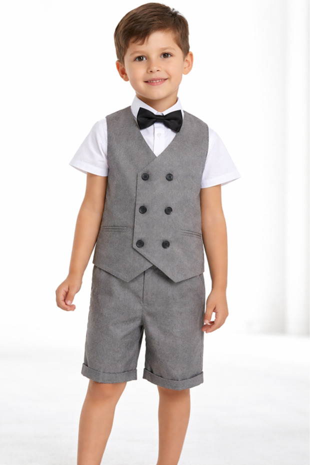 Boys 4 Pc set Waistcoat, Shirt, Shorts & Bow Tie Set