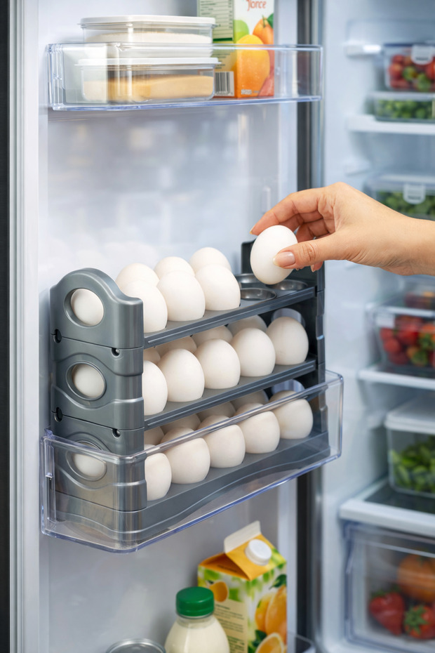 Gray Refrigerator Interior 3-Tier Egg Organizer - 2