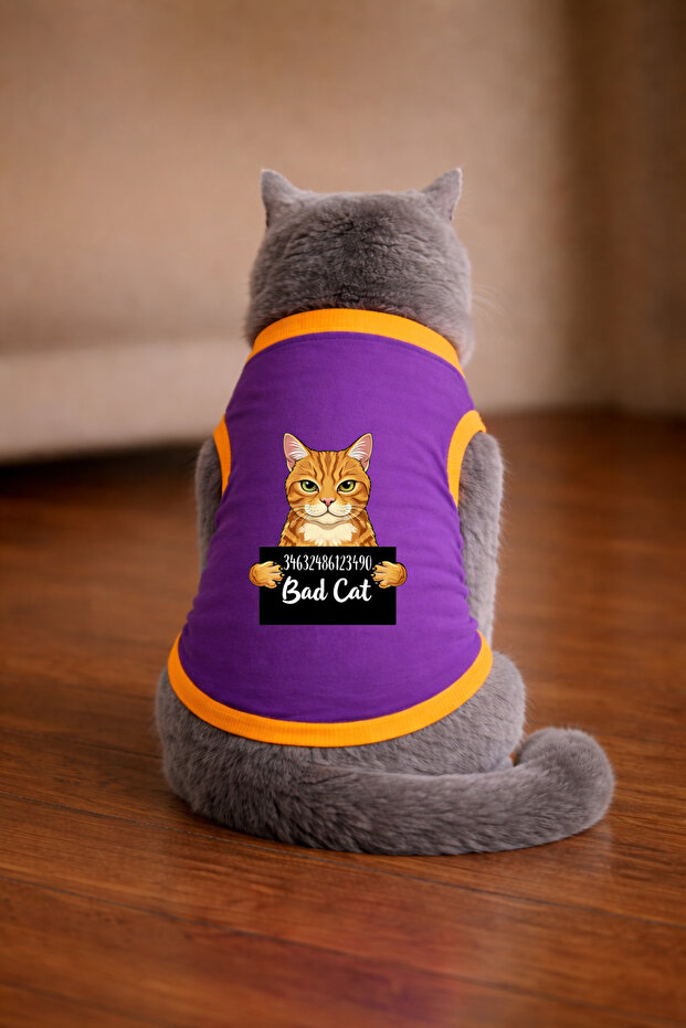 Purple Wanted Tekir Printed Cat Tshirt Size m Cat Clothing (100% Cotton Combed)