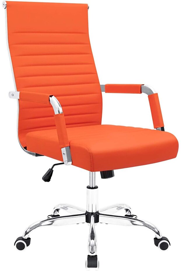 Furmax Ribbed Mid Back Office Chair, PU Leather, Adjustable Swivel - Orange