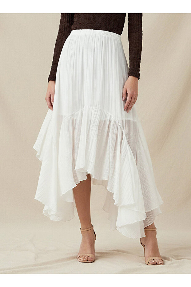 Midi Asymmetrical Skirt with Ruffles