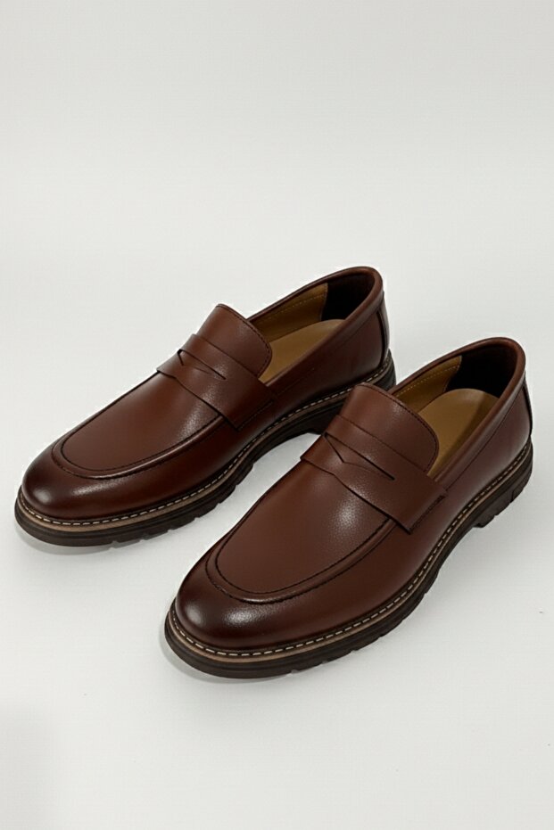 100% Genuine Leather Brown Casual Comfortable Loafer Men's Shoes LUASS28AL0048