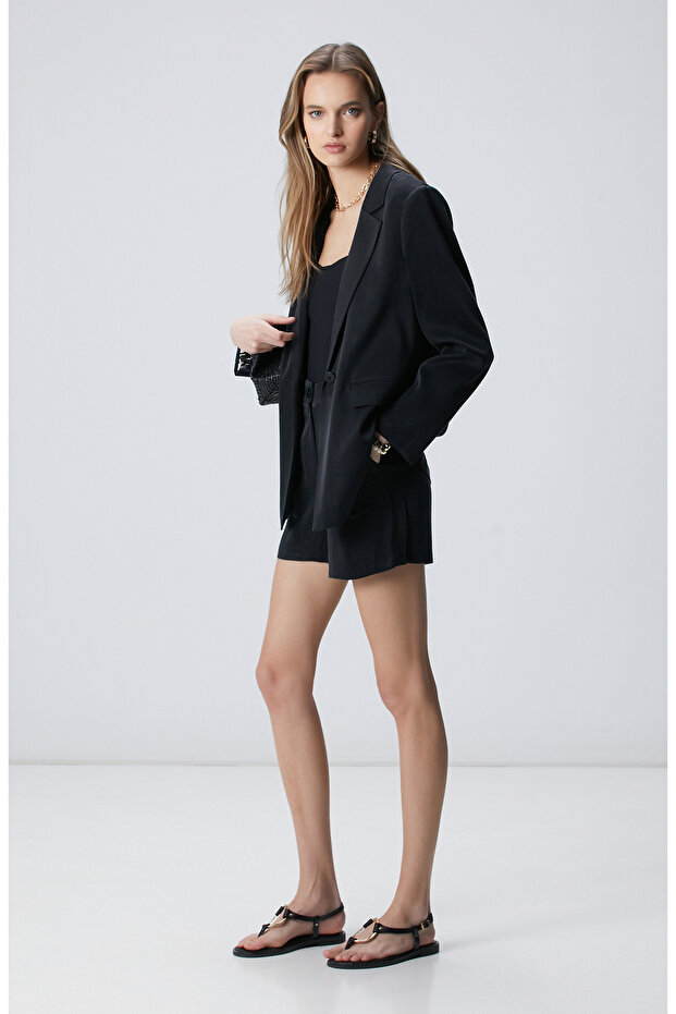 Siyah Cupro Blazer Ceket - 3