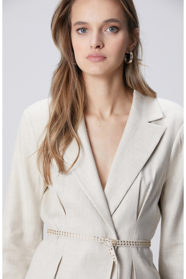 Bej Melanj Keten Mix Ceket - 2