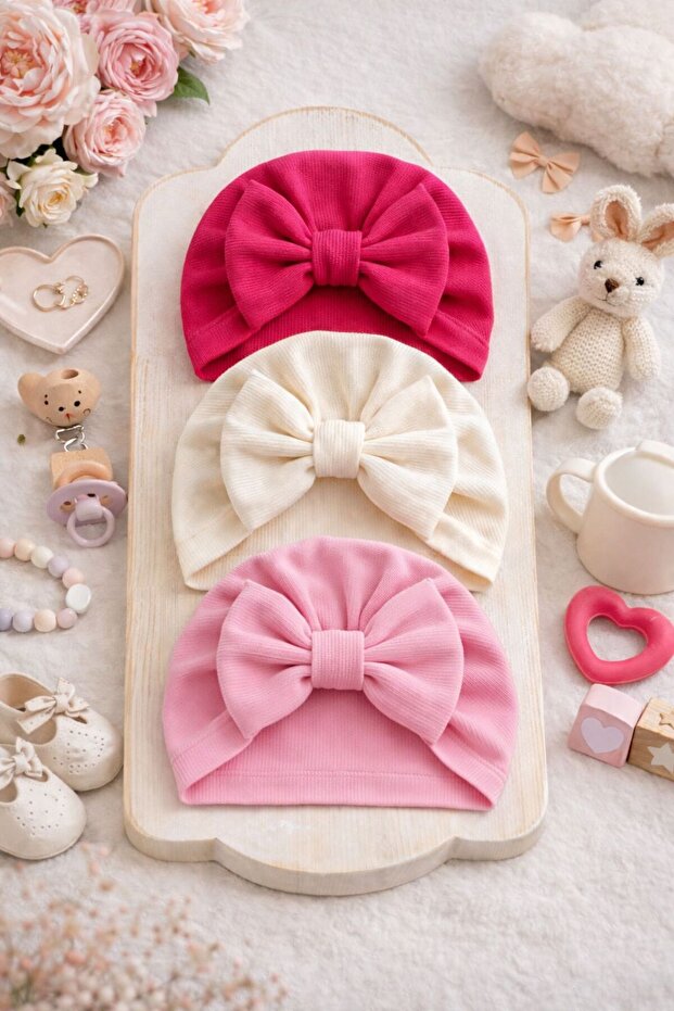 Fiyonklu Bebek Bone 3'lü Set - 1