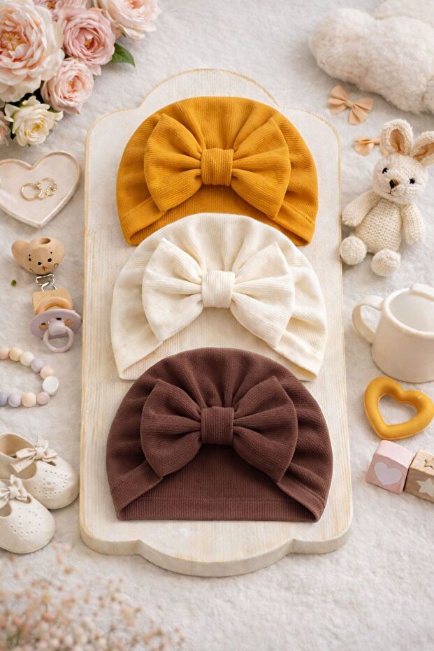 Bow-Tie Baby Bonnet Set of 3