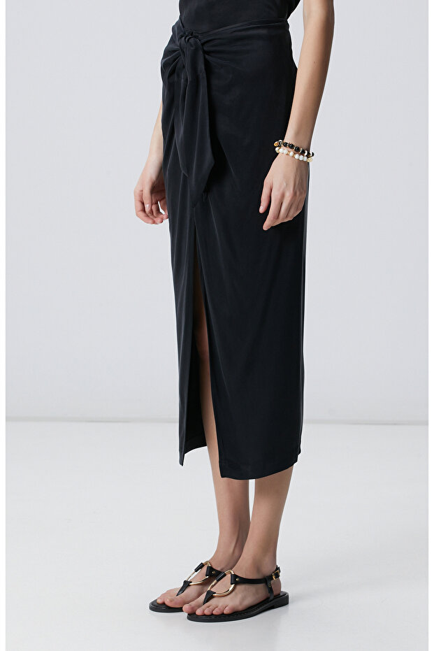 Siyah Midi Cupro Etek - 2