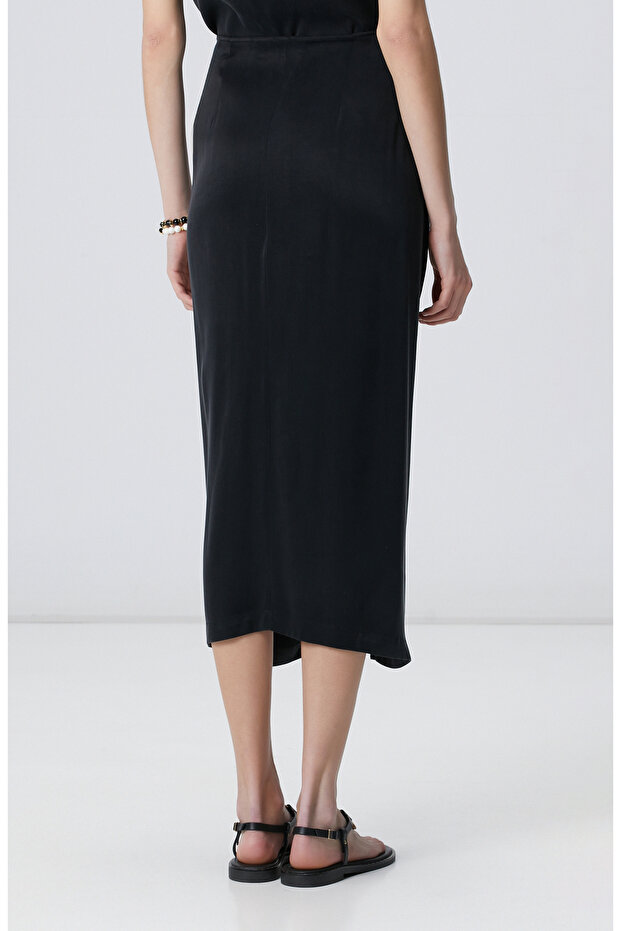 Siyah Midi Cupro Etek - 4