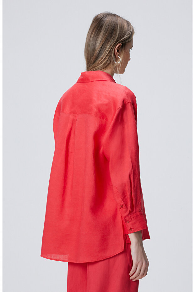 Nar Çiçeği Keten Gömlek - 5