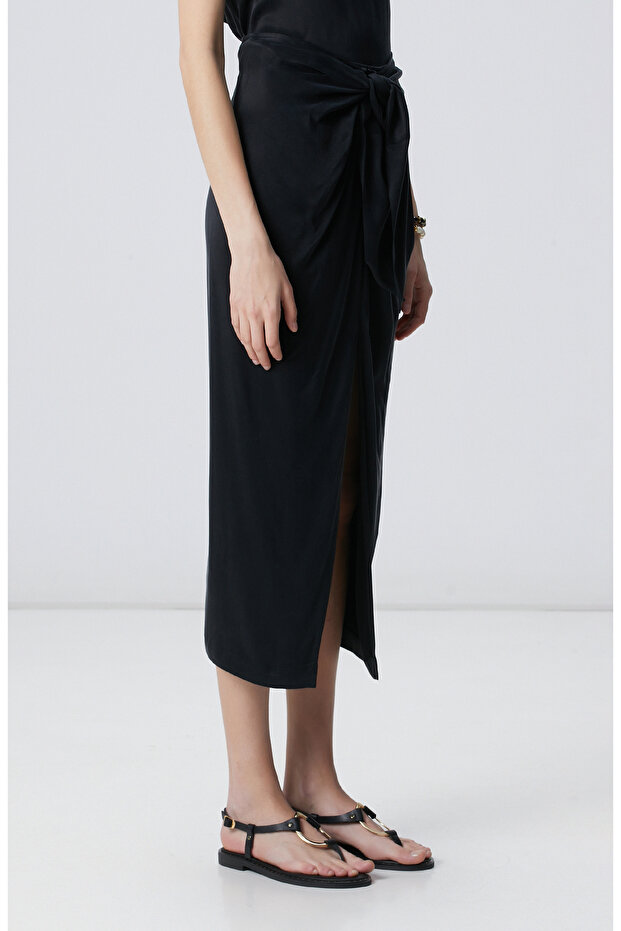 Siyah Midi Cupro Etek - 3