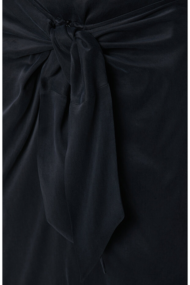 Siyah Midi Cupro Etek - 5