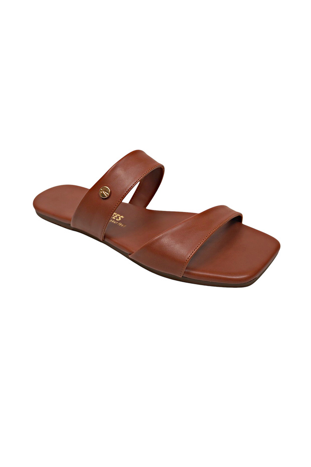 Women's Square Toe Tan Thick-Strapped Stylish Daily Slippers