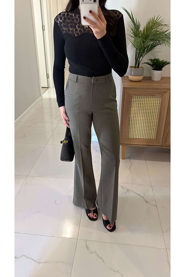 Terins Haki İspanyol Paça Pantolon - 2