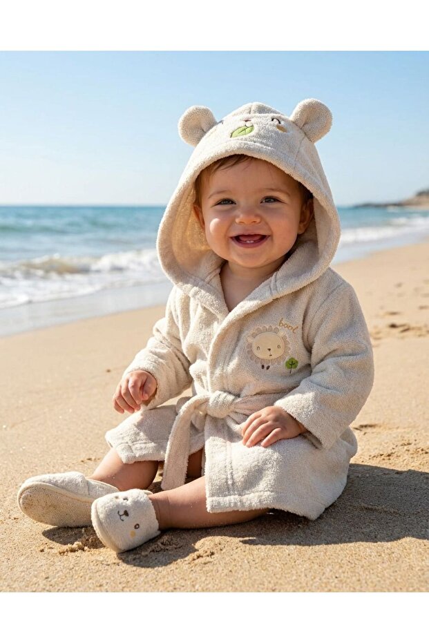 Unisex Kuzucuk Hooded Bathrobe Set - 100% Cotton