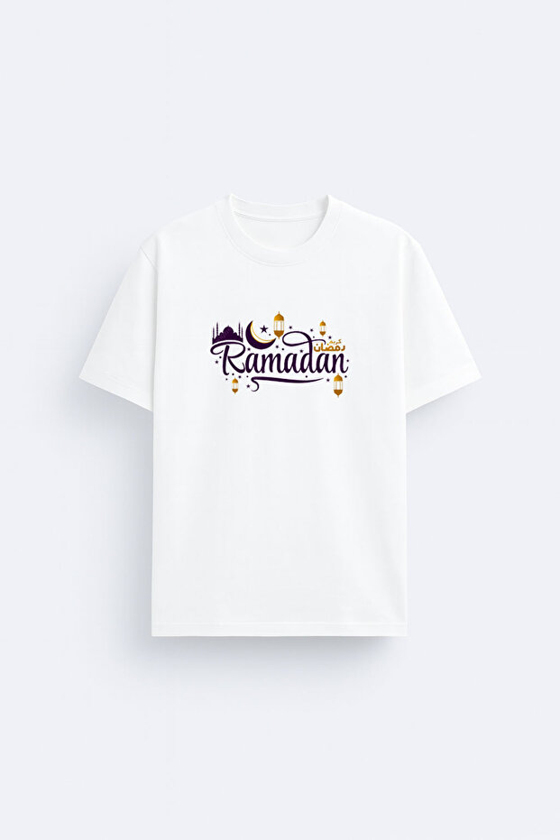 Auspicious Ramadans Ramadan Mubarak Printed White Crew Neck T-Shirt T-Shirt