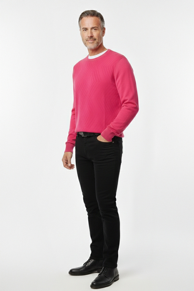 Men's Crew Neck Geometric Pattern Sweater - 2