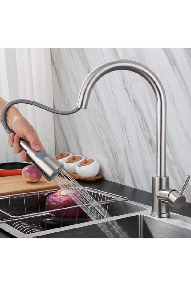 Pull-out kitchen faucet with two spray patterns, silver - 3
