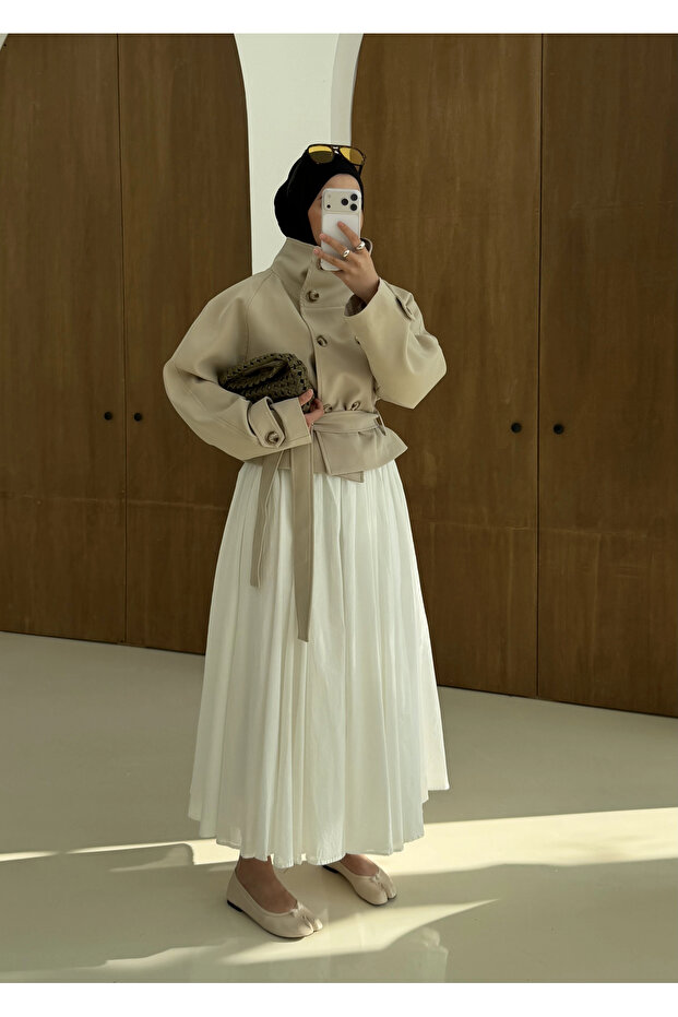 5013 HT DİK YAKA TRENÇ bej - 3