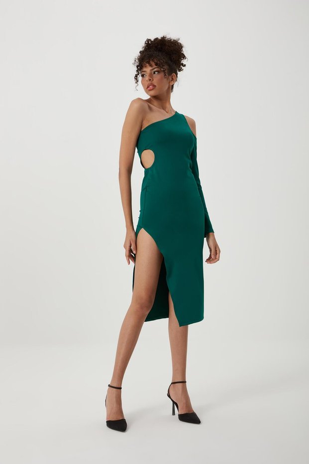 Women's Midi Length Low-Cut Allegro Fabric Dress Green