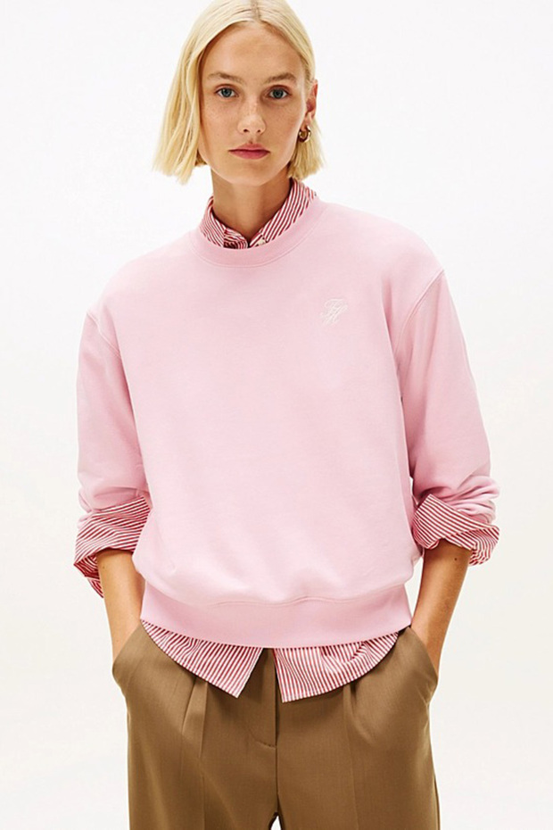 Kadın Th Script Regular Fit Terry Sweatshirt - Pembe - 1