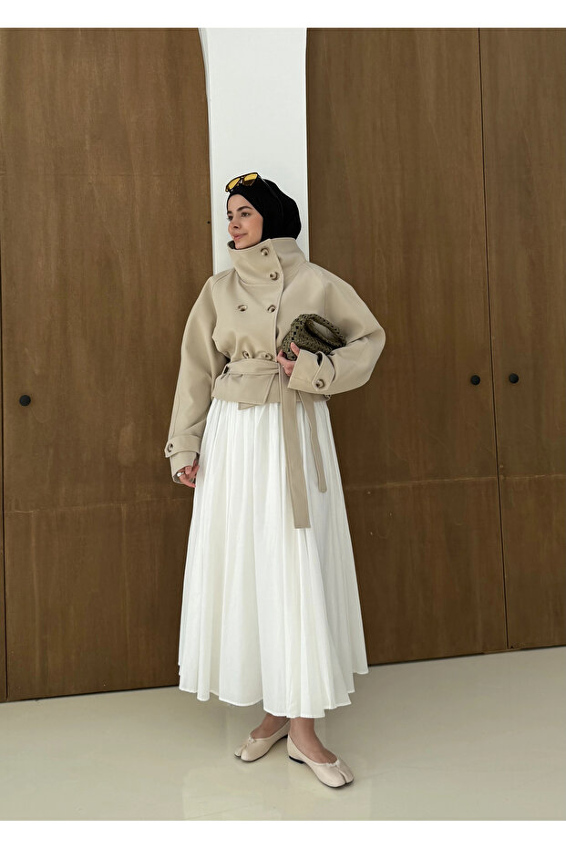 5013 HT DİK YAKA TRENÇ bej - 4