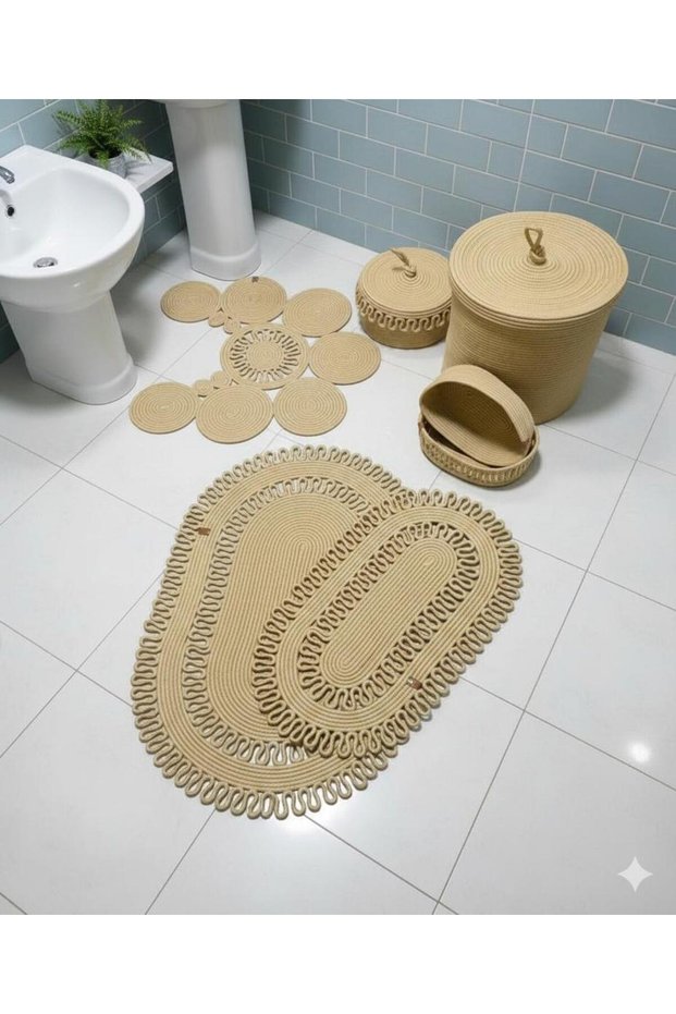 Jute, Wicker, Bathroom Set, Bath Mat, Mat Set, Makeup Basket, Bath Bucket, Toilet Mat,