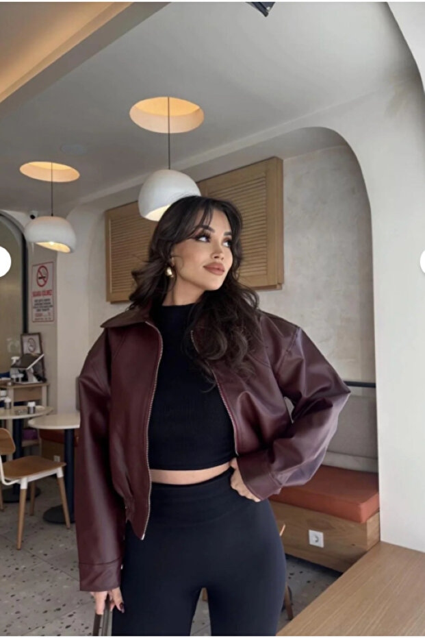 Deri Bomber bordo Deri Ceket - 3