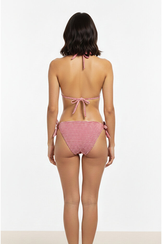 Ruffled Triangle Bikini Set - Gingham - 4