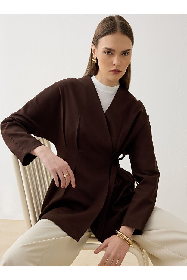 Side-Tie Bat Sleeve Jacket - Bitter Brown -