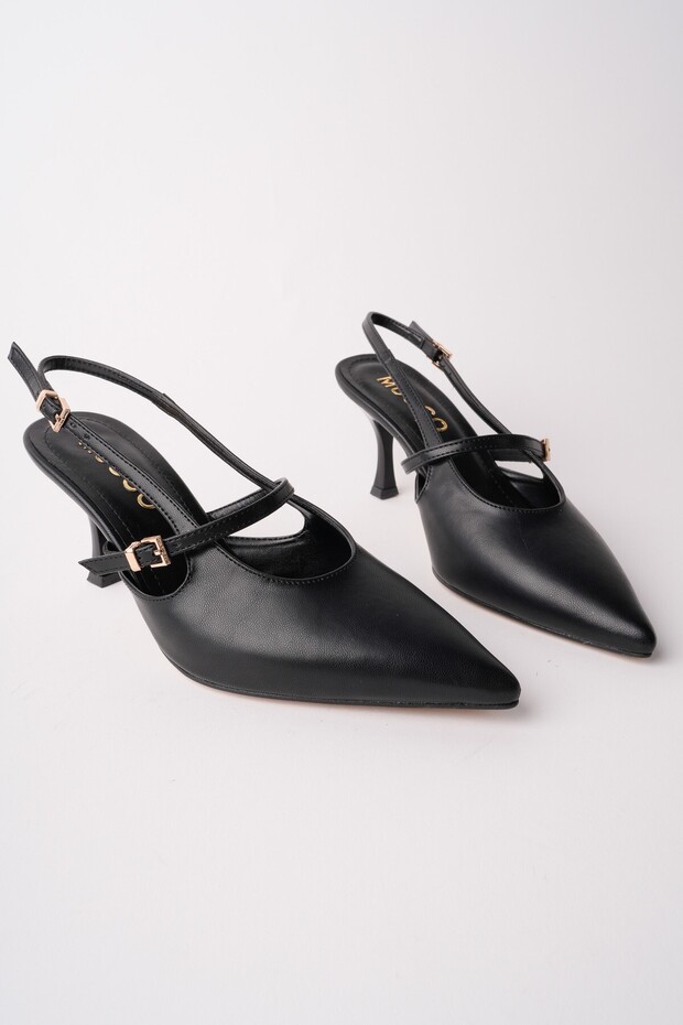 Anjela Belt Detailed Pointed Toe Open Back Women's Heeled Shoes