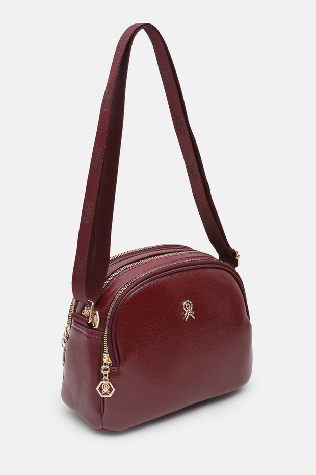 Women's Burgundy 3-Compartment Quality Lined Daily Crossbody and Shoulder Bag