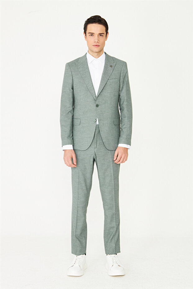 Green Gray Textured Modern Cut Suit