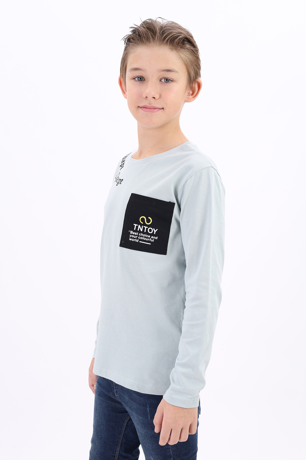 Boys' Printed Crew Neck Long Sleeve T-Shirt - Pocket Detail