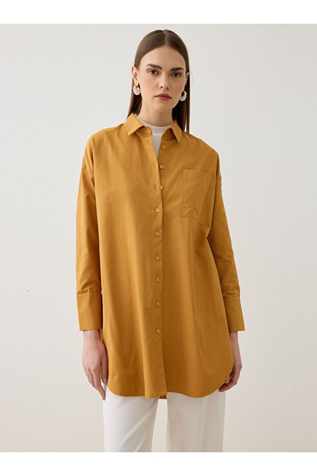 Geniş Manşet Detaylı Basic Tunik - Camel - - 2