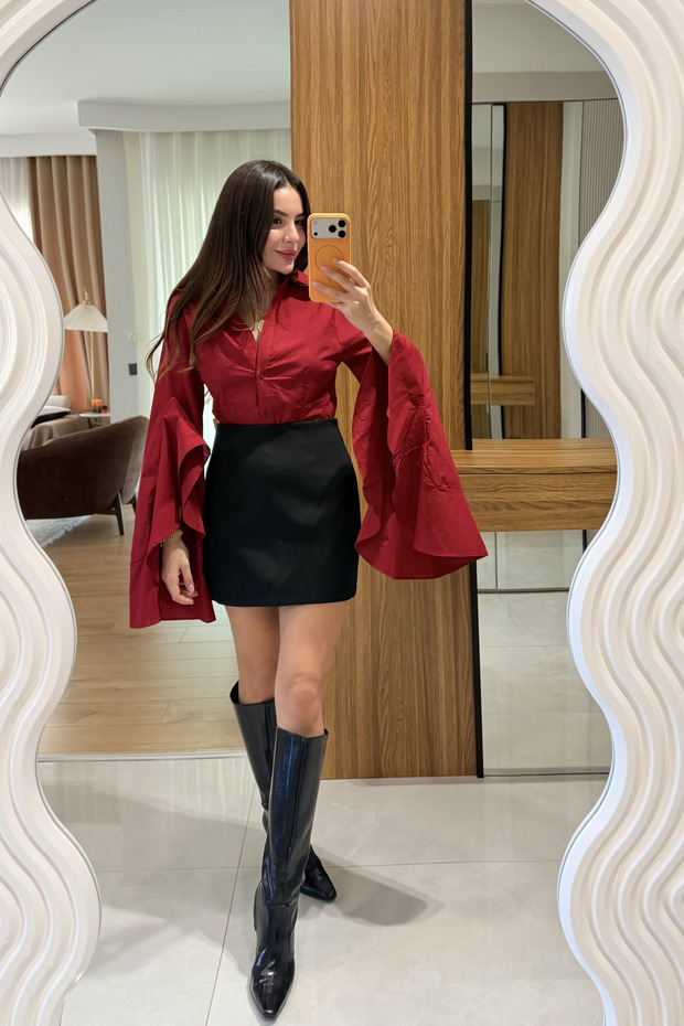 Hailey Kırmızı İspanyol Kol Gömlek - 4