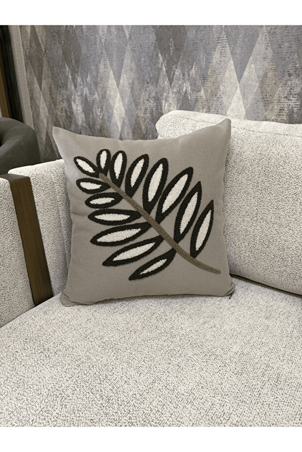 Decorative Throw Pillow Cover Leaf Patterned Punch Textured Modern Living Room Sofa
