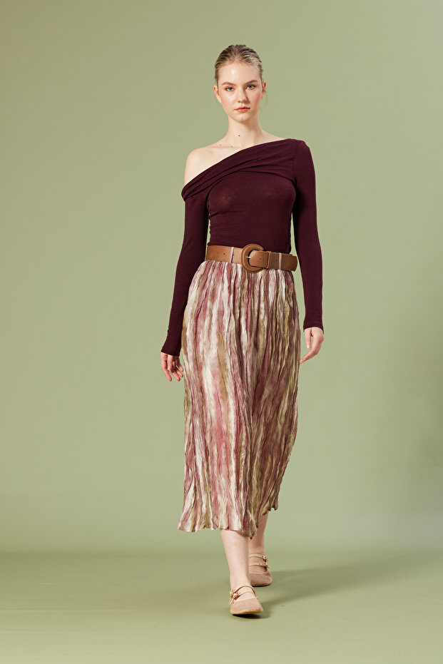 Patterned Belted Skirt - 1