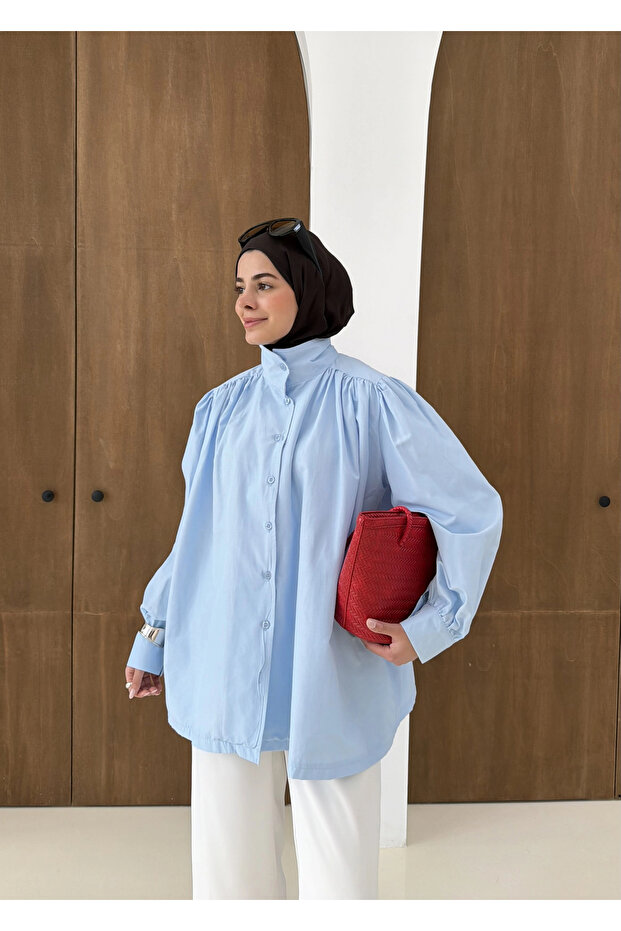 DİK YAKA GÖMLEK mavi - 7