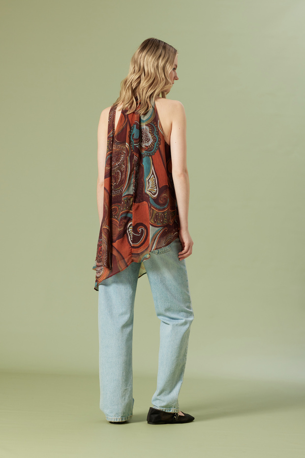 بلوزة غير متماثلة منقوشة - 4