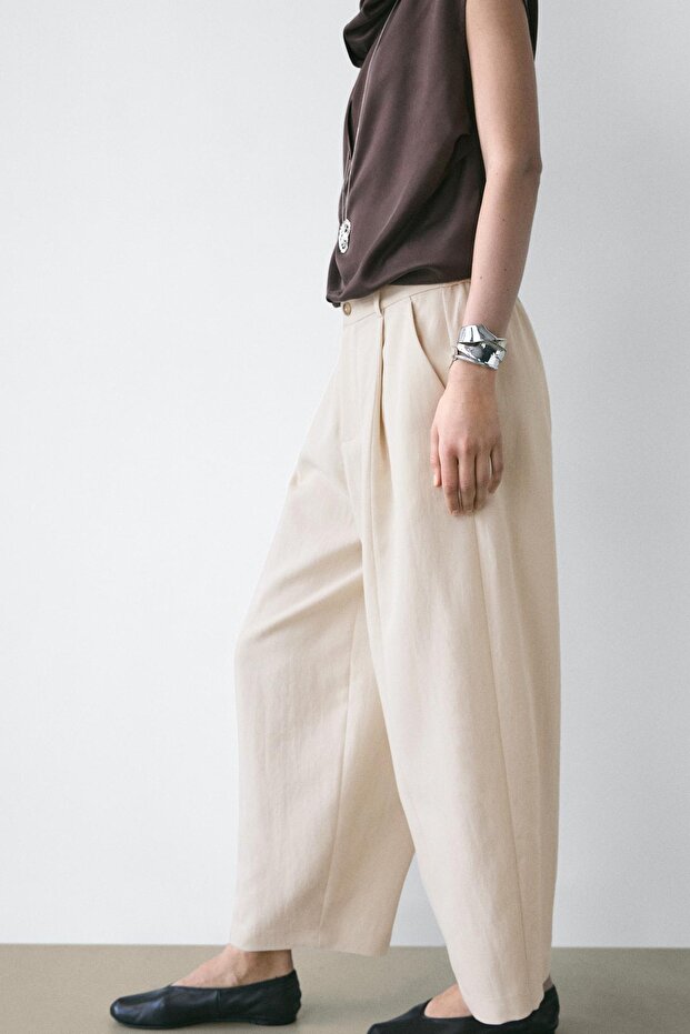 Elastik belli dökümlü pantolon - 4